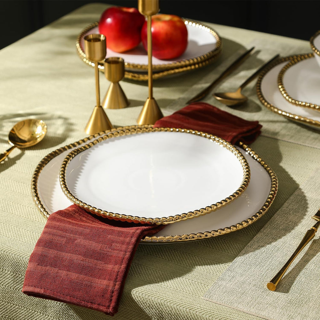 Christian Siriano Akoya Porcelain Dinnerware Set, 12-Piece - Dish Set for 4, Plates and Bowls Set, White and Gold