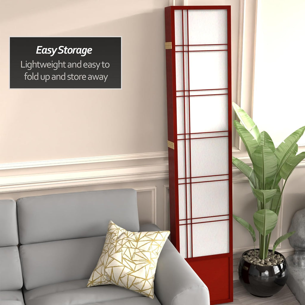 Red Lantern 7 ft. Tall Double Cross Shoji Screen - Rosewood - 6 Panels