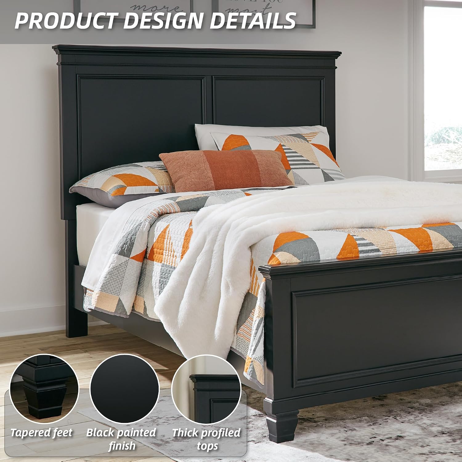 Signature Design by Ashley Lanolee Transitional Full Panel Bed with Tapered Feet, Foundation or Box Spring Needed, Black