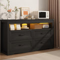 Wodeer Black Dresser for Bedroom, Wood 4 Drawer Dresser with LED Light, Dressers & Chests of Drawers with Metal Handles, Storage and Organization for Bedroom, Hallway, Entryway