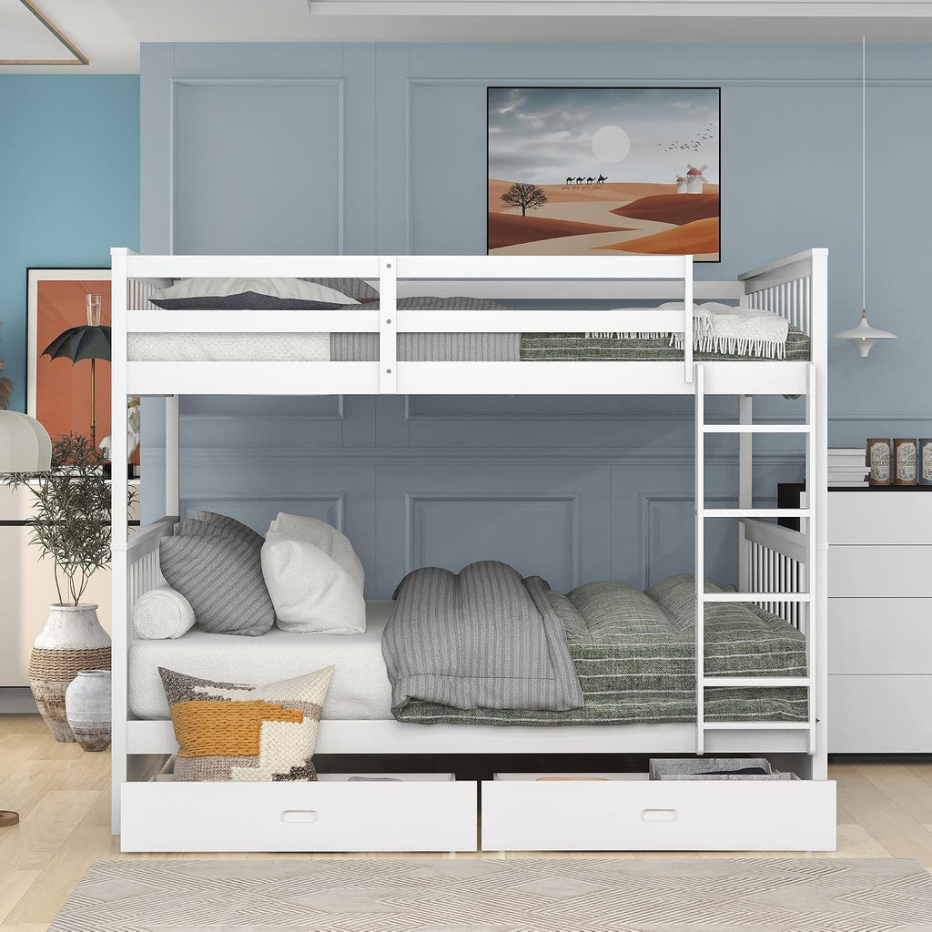 SOFTSEA Full Over Full Bunk Bed with Drawers and Built-in Ladder, No Box Spring Needed