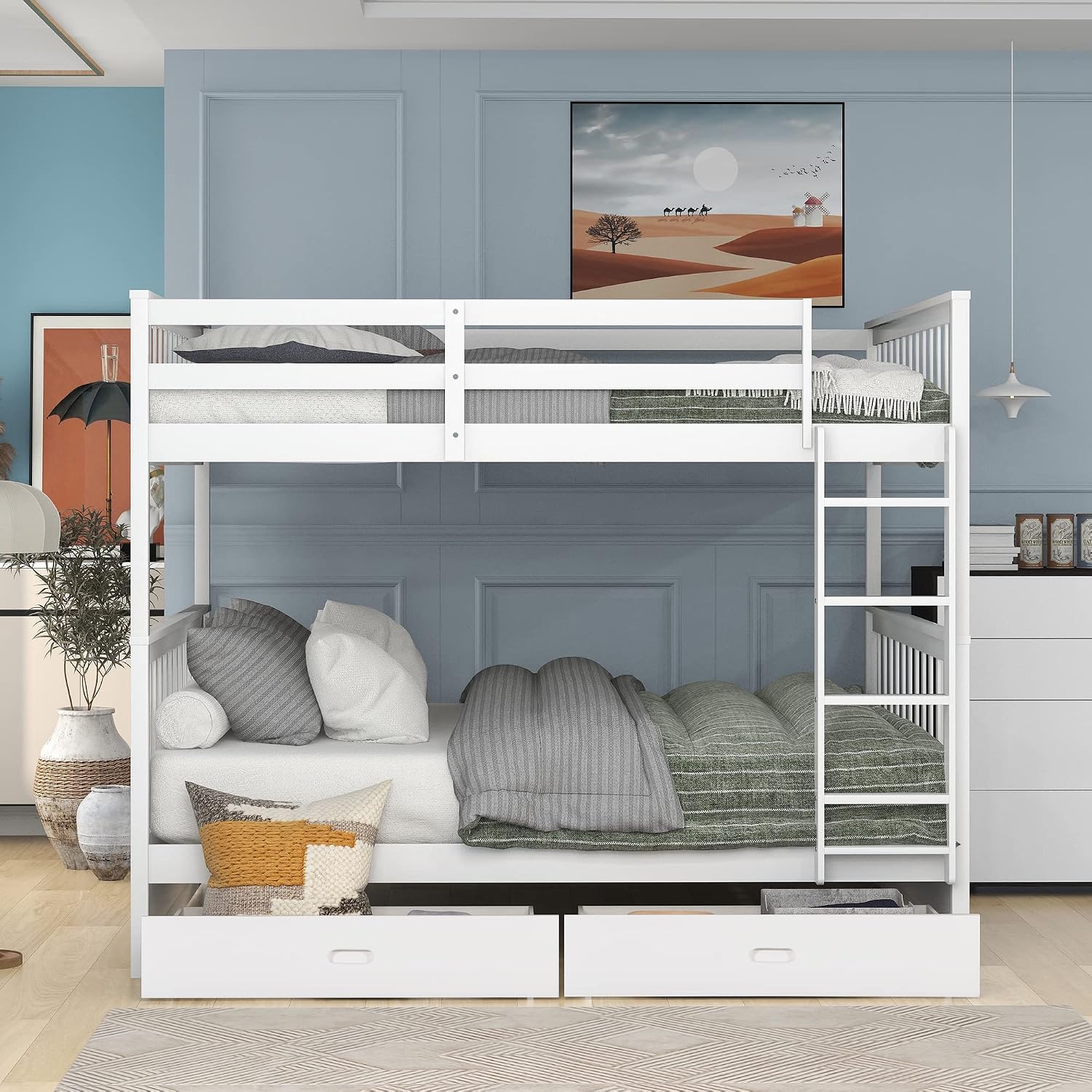 SOFTSEA Full Over Full Bunk Bed with Drawers and Built-in Ladder, No Box Spring Needed