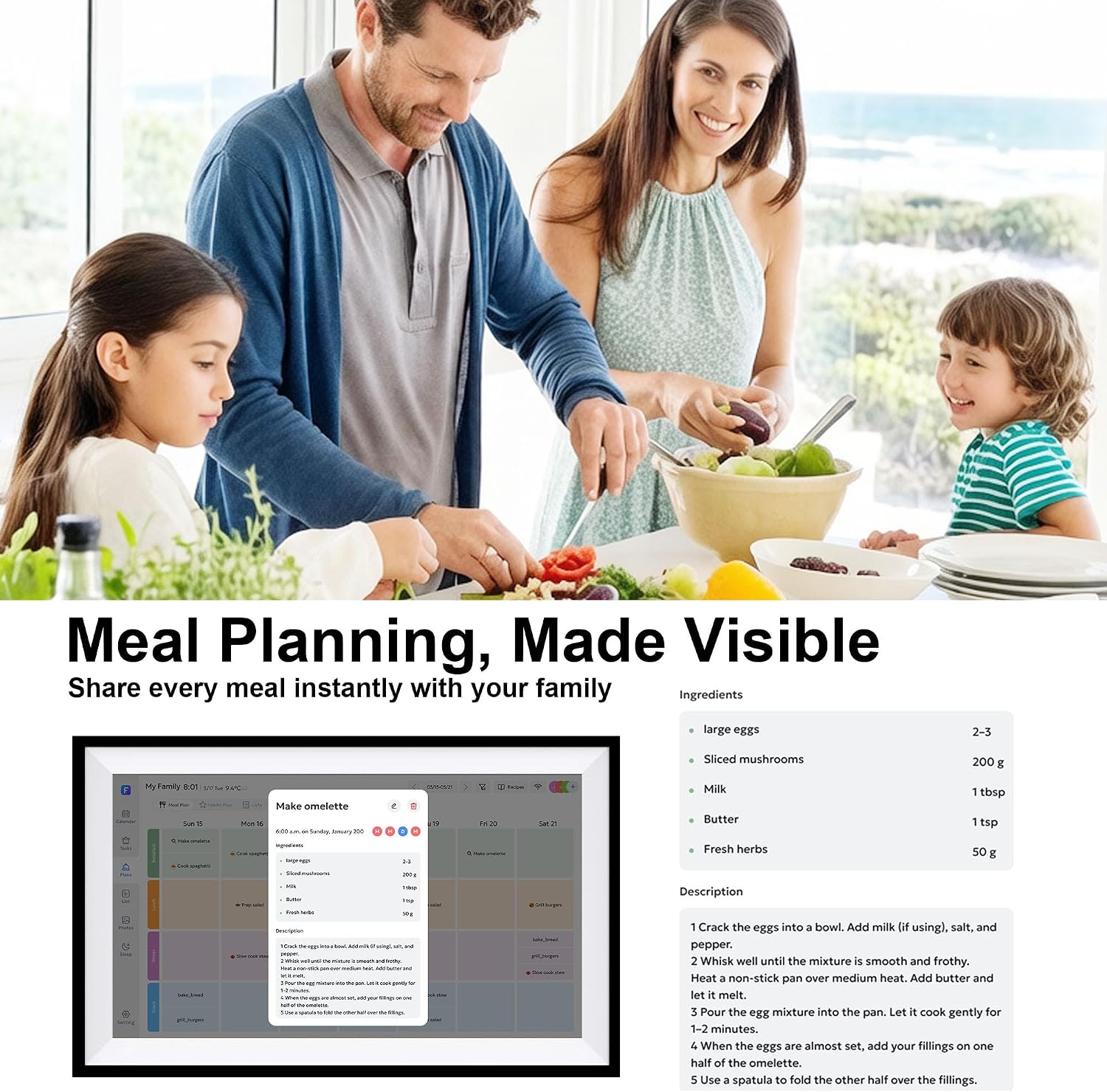 Digital Calendar Wall Touch Screen 15.6' HD Smart Family Planner | Whole-Family Schedule Sync, Chore Rewards & Meal Planning, Zero Subscription Fees, Photo Frame