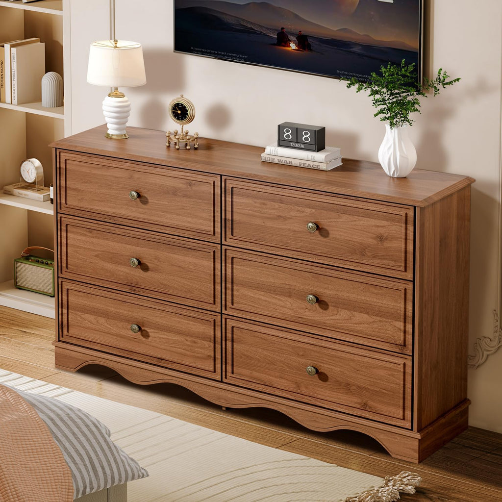 Chrangmay Modern Chest of Drawers with 6 Drawers,Deep Drawers,Clothes Organizer,Large Storage Cabinet for Living Room, Bedroom,Hallway,with Anti-Tipping Device,Brown
