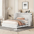 Queen Size Murphy Wall Bed with Drawer and a Set of Sockets & USB Ports,Modern Bed Frame with Pulley Structure Design for Kids Teen Girls Boys Adults Bedroom Furniture (White-46, Queen)