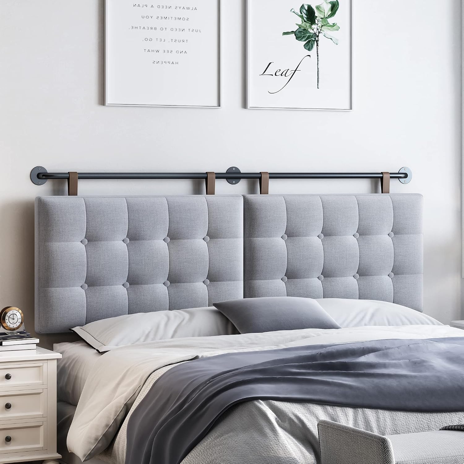 Headboards for Queen Size Bed,Head Board Wall Mounted Headboard with Fine Linen Upholstery and Button Tufting, Adjustable Heigh Headboard for Bedroom(Queen,Grey)
