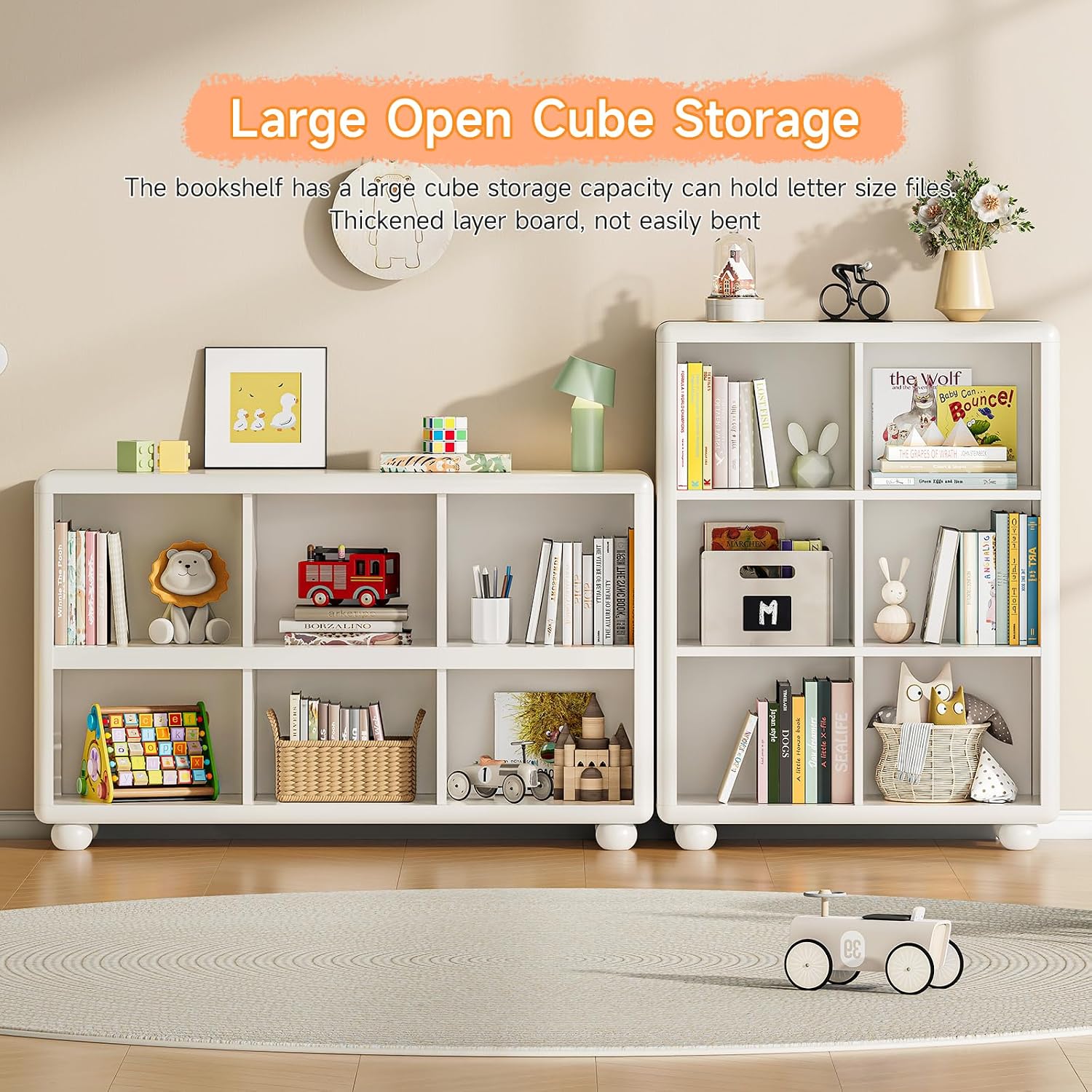 Kids Bookshelf, Large Wooden Bookcase with 6 Cube Storage, Girl Toy Storage Organizer Cabinet with Child Safe Paint&Thick Board, Boy Tall Book Shelves Nook for Office Playroom Living Room(White)