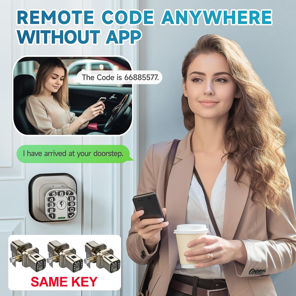 Richelock Fingerprint Door knob, Smart Biometric Door Lock with Keypad, Keyless Entry Code Door Knob, Waterproof & Weatherproof , Auto Lock ,Voice Navigation, For Bedroom, Gate,Office
