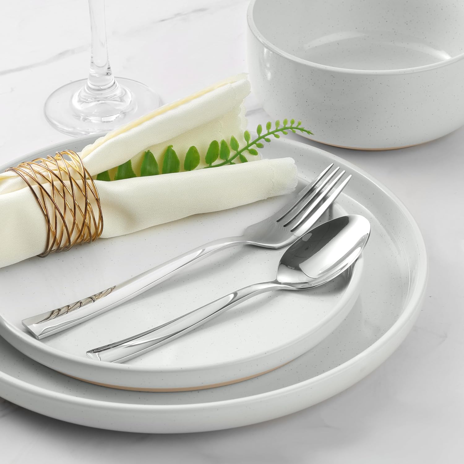 LIANYU 24 Piece Dinnerware Sets for 8, Stoneware Dinner Dishes for Kitchen Dining, Elegant Plates and Bowls Sets, Safe & Healthy Clay, Oven & Dishwasher Safe, Snowy White