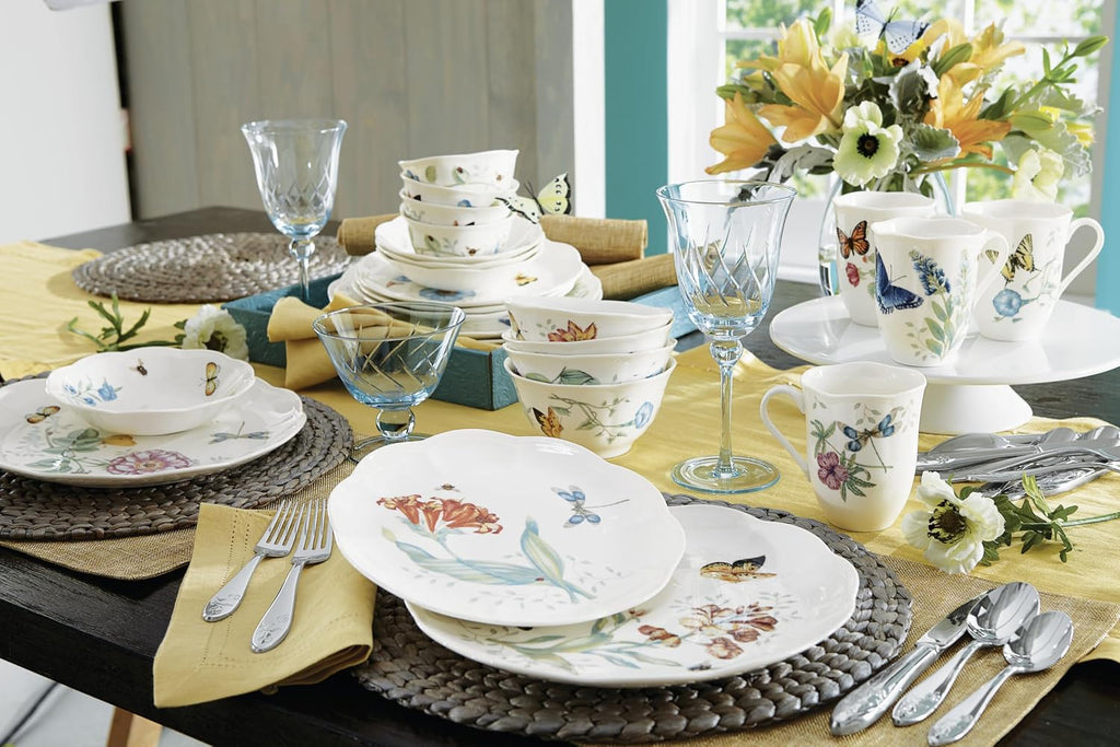 Lenox Dinnerware Set, Butterfly Meadow 28-Piece Set, Service For 4, Porcelain Plates With Scalloped Edges, Plates And Bowls Sets, Microwave Safe, Dishwasher Safe, Home & Kitchen (28 Piece, Assorted)