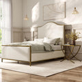 24/7 Shop at Home Lalia Hammered Metal 3-Piece Bedroom Collection, Upholstered Bed Frame with Camelback Headboard, Forged Steel and Curved Nightstands, Foundation Required, Full, Matte Gold