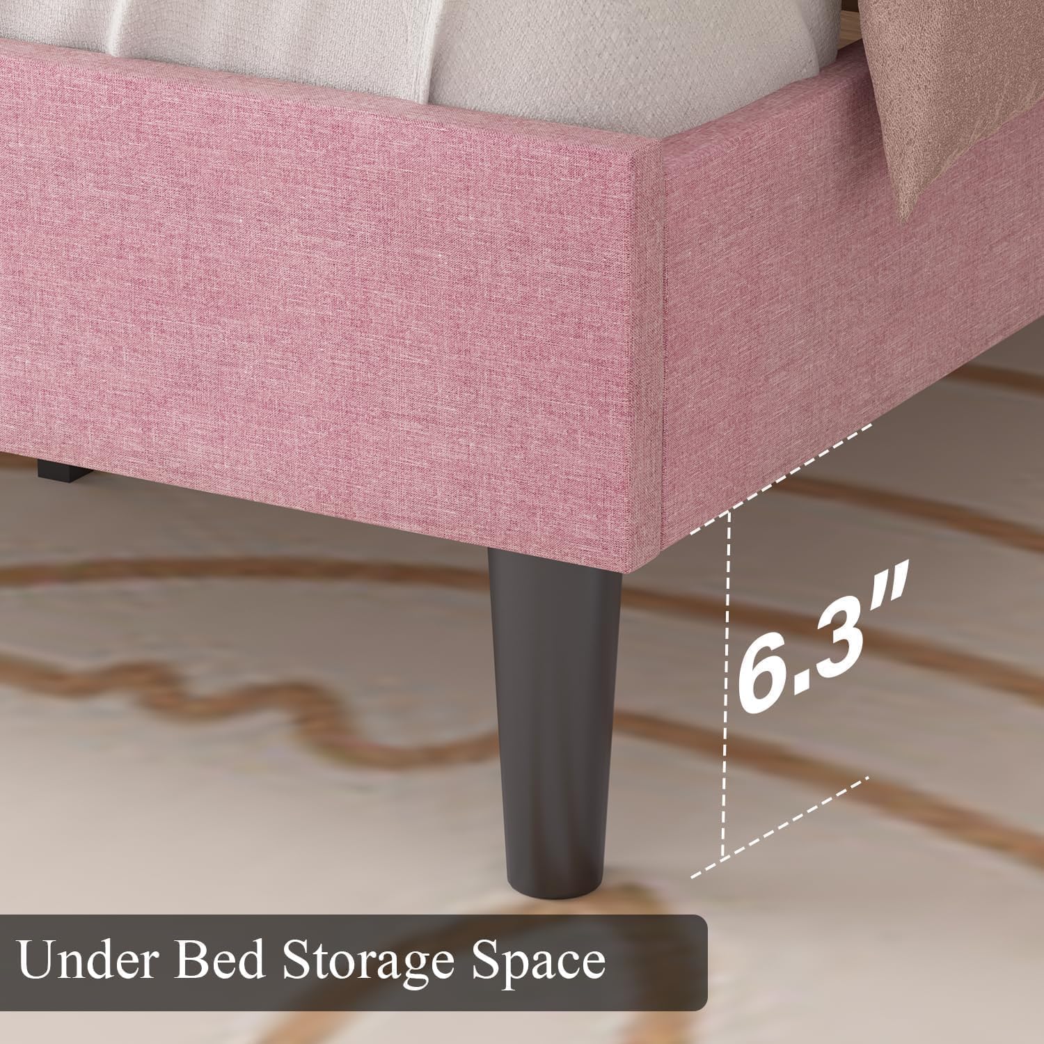 HOMBCK King Size Bed Frame, Linen Fabric Upholstered Bed Frame King Size with Headboard, Wood Slats Support, Button Tufted Design, No Box Spring Needed, Pink