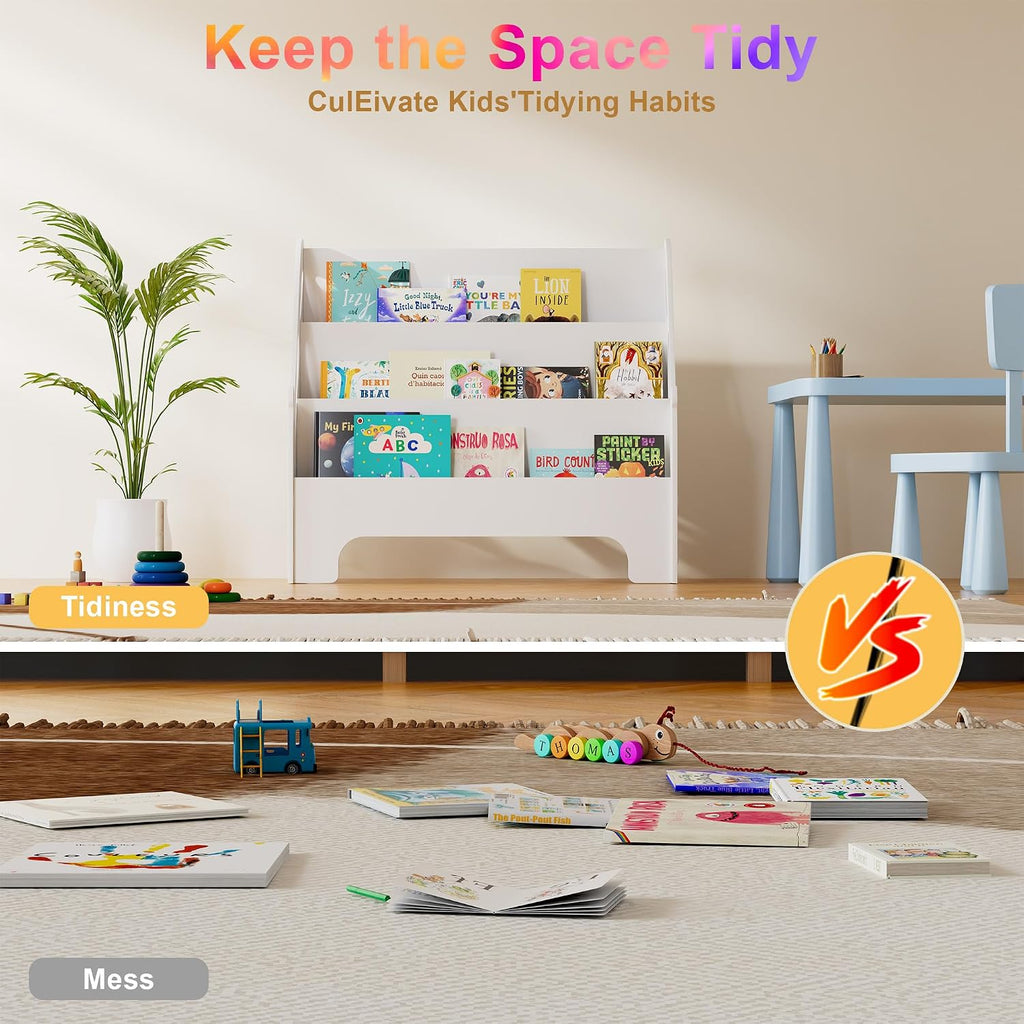 3 Tier Butterfly Kids Bookshelf - Nursery Bookshelf for Storage Organizer, Free Standing Baby Bookcase for Kids Rooms, Children Bookcase for Playing Room, Bedroom, Nursery, Classroom, White.