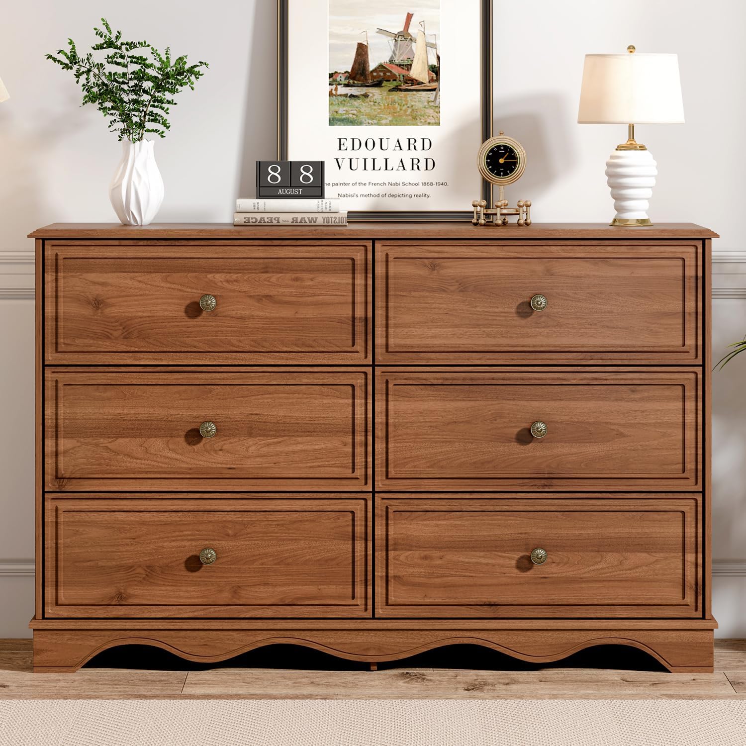 Chrangmay Modern Chest of Drawers with 6 Drawers,Deep Drawers,Clothes Organizer,Large Storage Cabinet for Living Room, Bedroom,Hallway,with Anti-Tipping Device,Brown