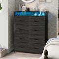 Fabric Dresser for Bedroom with LED Light and Charing Station Tall Dressers with 8 Drawers Black Dresser & Chest of Drawer for Closet Living Room Hallway Sturdy Steel Frame Wood Top