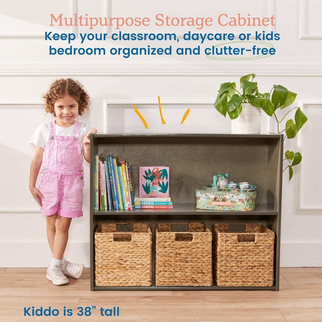 ECR4Kids Birch Streamline 2-Shelf Storage Cabinet, 30in High, Classroom Furniture, Grey Wash