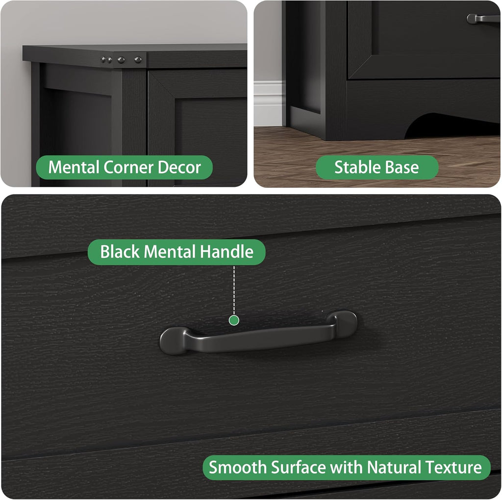 Dresser for Bedroom with 6 Drawers, 49' Tall Wood Chest of Drawers with Deep Drawers & Mental Handle, Modern Dresser TV Stand, Wooden Closet Storage Organizer for Living Room, Hallway, Entryway, Black