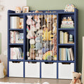 ONBRILL Toy Storage Organizer, Toddler Stuffed Animal Storage, Kids Toy Shelf with 6 Open Cubbies & 4 Movable Toy Chest, Bookshelf for Kids Room Playroom Bedroom Nursery (Blue)