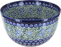 Blue Rose Polish Pottery - Green Seaside Swirl Medium Mixing Bowl - 8 Cup Capacity - Polish Pottery Ceramic Bowl for Baking, Mixing & Serving
