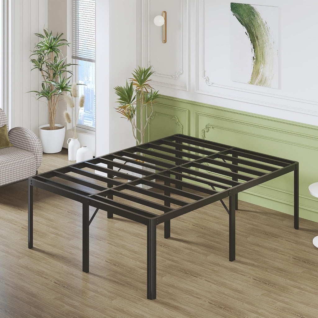 Lutown-Teen 25 Inch High King Bed Frame with Rounded Corner Legs, Sturdy Mattress Foundation, Heavy Duty Metal King Size Platform No Box Spring Needed, Noise Free, Easy Assembly, Black