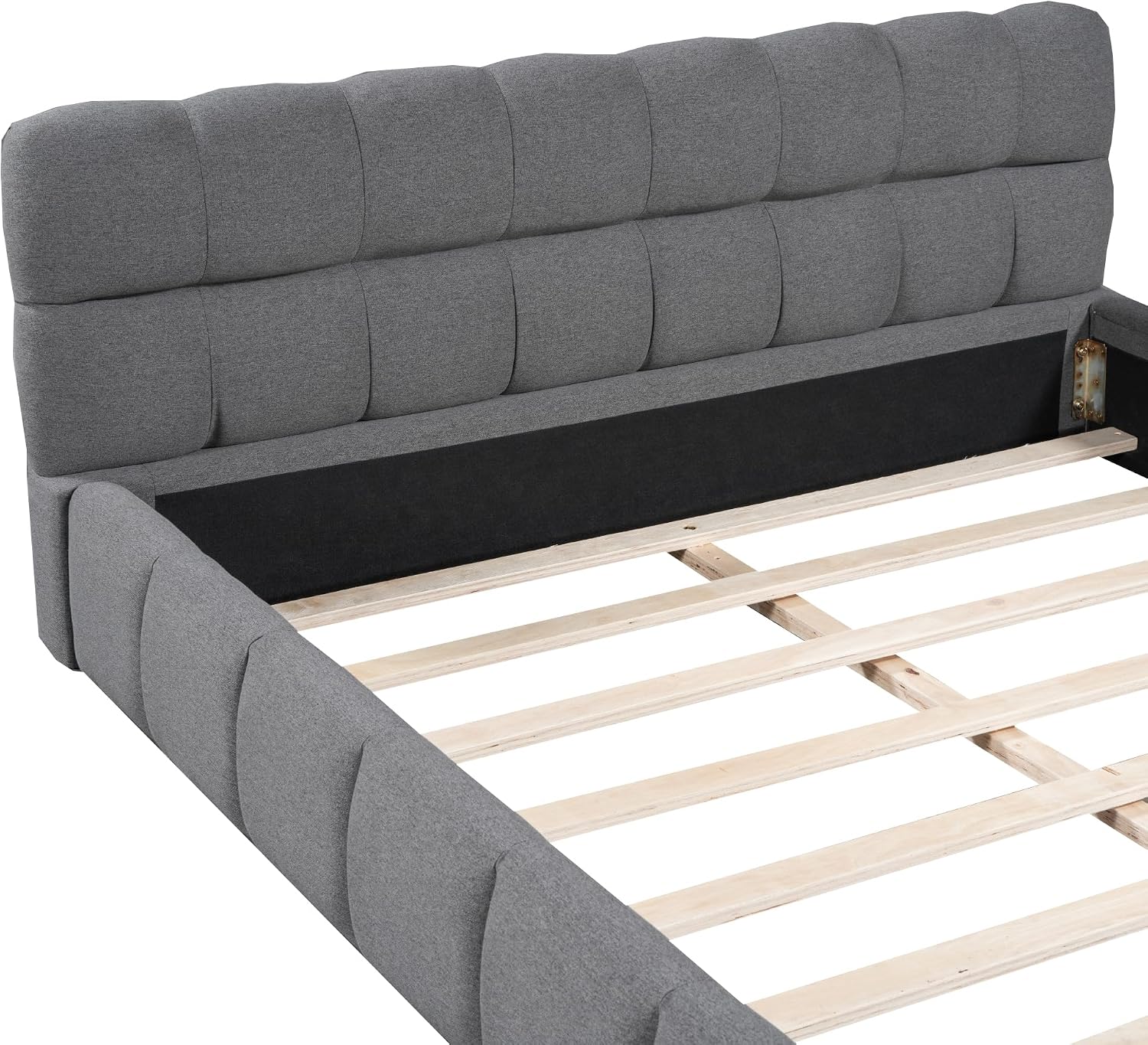 Queen Size Upholstered Platform Bed with Thick Fabric, Grounded Bed with Solid Frame,Wood Slat Support, No Box Spring Needed,Easy Assembly,Bedroom Set (C+Gray)