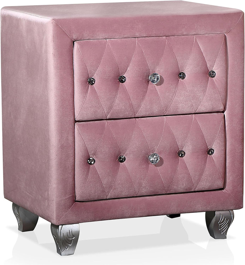 Furniture of America FOA Gijit 3-Piece Pink Fabric Wingback Bedroom Set - Full + 2 Nightstands