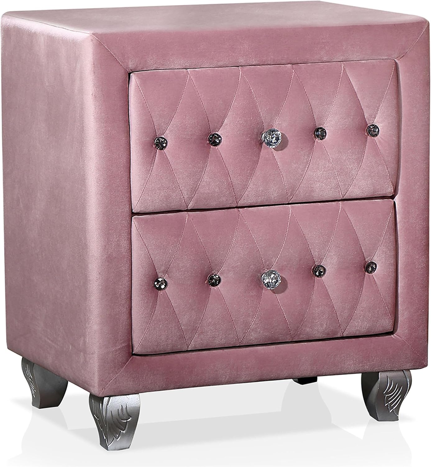 Furniture of America FOA Gijit 3-Piece Pink Fabric Wingback Bedroom Set - Full + 2 Nightstands