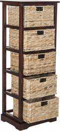SAFAVIEH Furniture - Vedette 5-Basket Storage Tower - Cherry - Solid Wood - Coastal Basket Tower Design - Ideal for Entryway, Living Room, 17.5'W x 13.5'D x 46'H - Fully Assembled (AMH5739C)