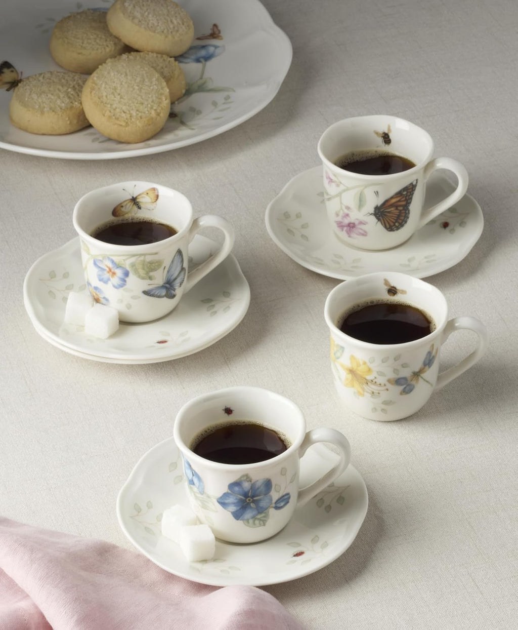Lenox 897806 Butterfly Meadow Espresso Cup & Saucer, Set Of 4, Service For 4