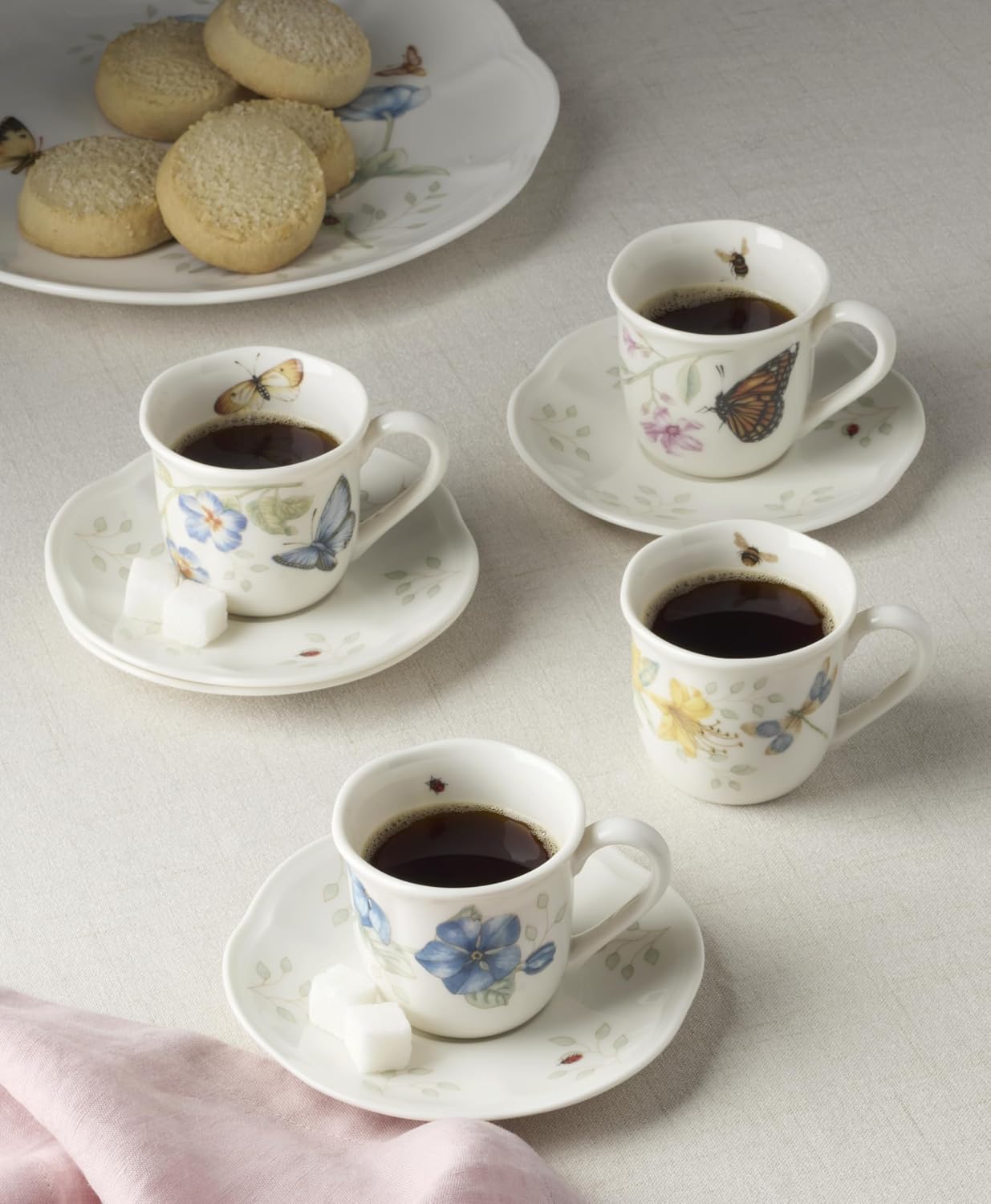 Lenox 897806 Butterfly Meadow Espresso Cup & Saucer, Set Of 4, Service For 4