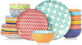 Selamica Ceramic Plates and Bowls Sets,24 Pieces Dinnerware Sets for 8,Scratch Resistant Dish Set for family gathering,Dishwasher & Microwave Safe, Assorted Colors