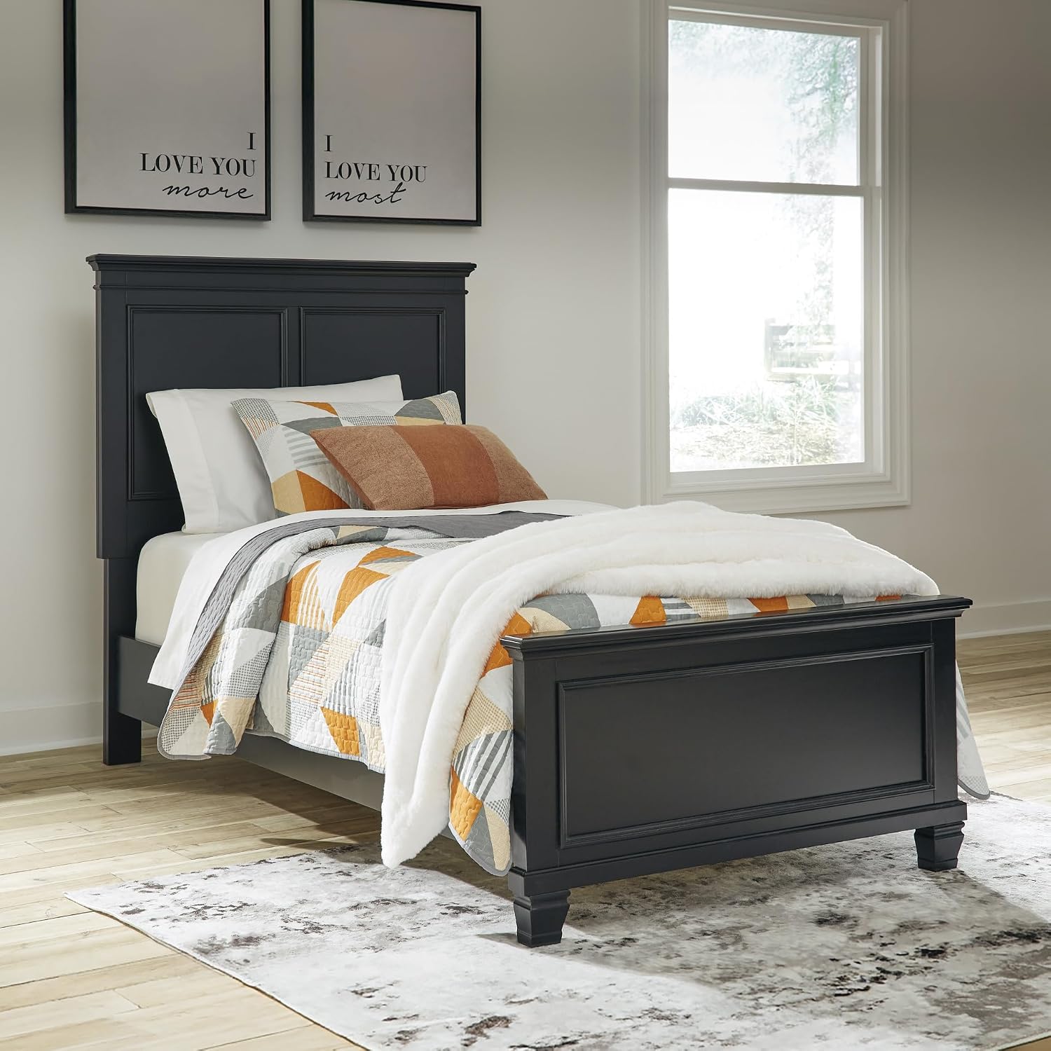 Signature Design by Ashley Lanolee Transitional Twin Panel Bed with Tapered Feet, Foundation or Box Spring Needed, Black