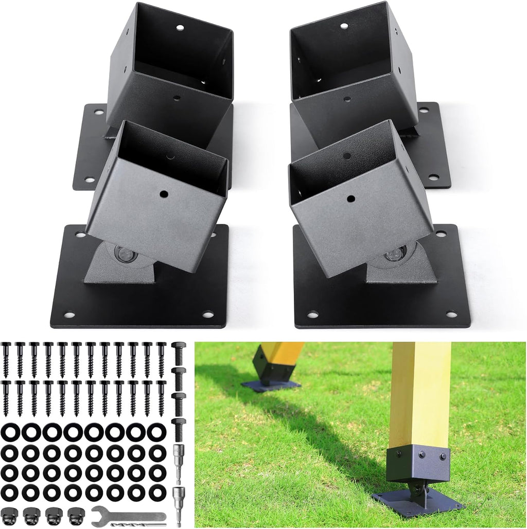 4-Pack Heavy Duty Swing Leveling Base Brackets 45-60 Angle Range Swing Set Brackets Stainless Steel Swing Anchor Leveling Kit Brackets Level on Uneven Ground Fits Grass Gravel and Hard Ground