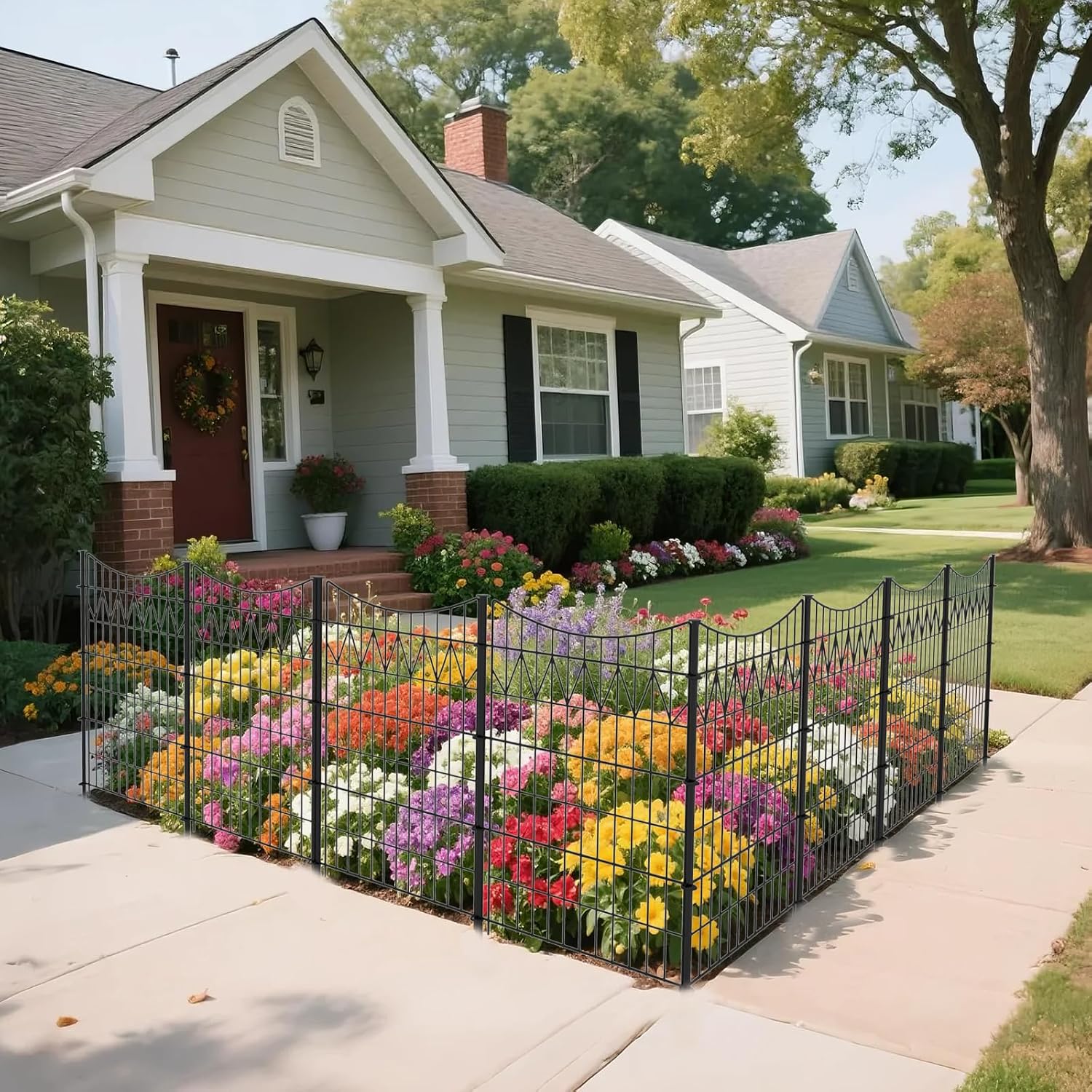 12 Panels No Dig Fence with gate, 40in(H)×27ft(L) Tall Garden Fence Animal Barrier | Rustproof Metal Decorative Fence Outdoor | Heavy Duty Reusable Defense Fence Panels for Yard, Patio, Black