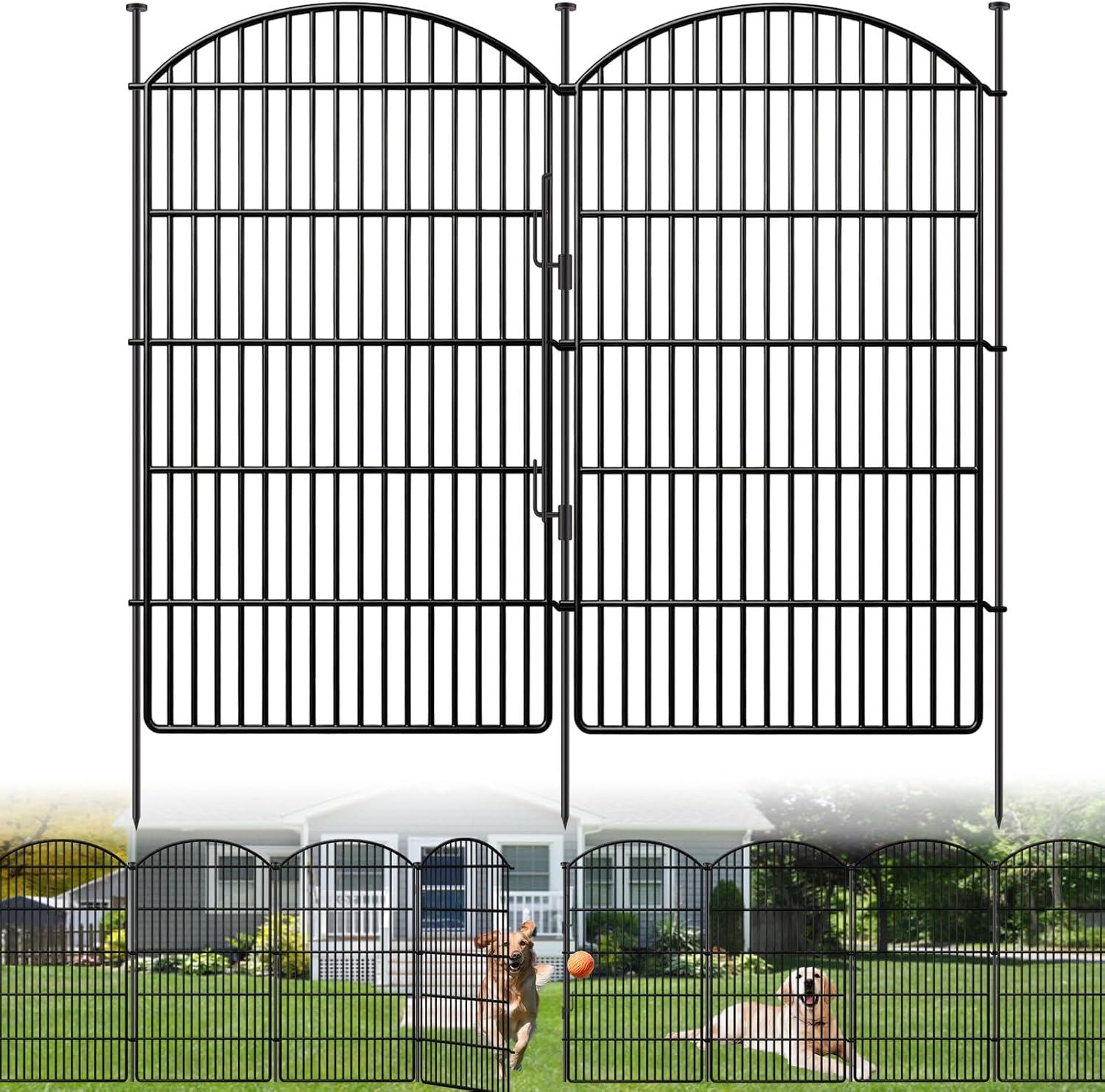 10 Panels Decorative Garden Fence with Lock, 48in (H) x 24ft (L) No Dig Dog Animal Barrier for Outdoor Yard, Rustproof Ground Stakes Metal Fencing for Yard, Patio, Flower Bed