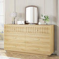 IBF Modern Fluted 6 Drawer Dresser for Bedroom, Fluted 55 Inch Chest of Drawers for Kid Adult Closet, Large Wood Clothes Storage Dresser with Anti-Tipping Device for Living Room Hallway, Oak