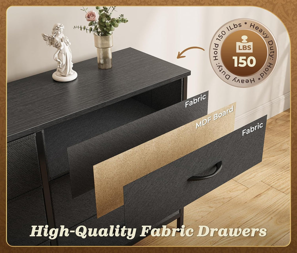 Huuger 78.7 inch Long Dresser for Bedroom, 15 Drawer Fabric Dresser for Closet, Large TV Stand for 65, 75, 85 inch TV, Wide Chest of Drawer with Storage, 78.7' W x 12.9' D x 26.7' H, Black