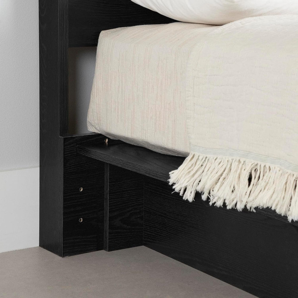 South Shore Primo Platform Bed and Headboard Set, Full/Queen, Black Oak