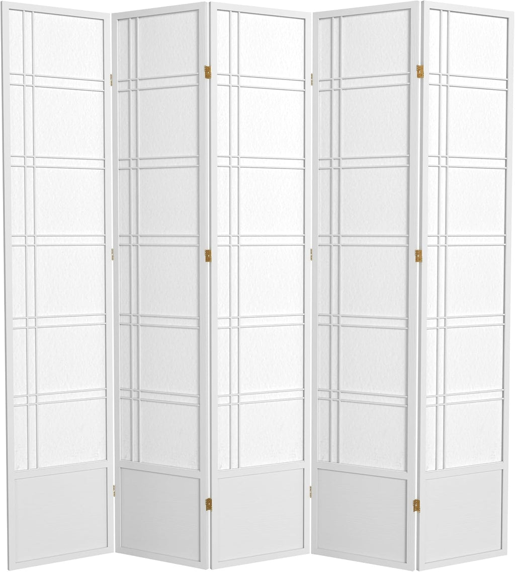Red Lantern 7 ft. Tall Double Cross Shoji Screen - White - 5 Panels