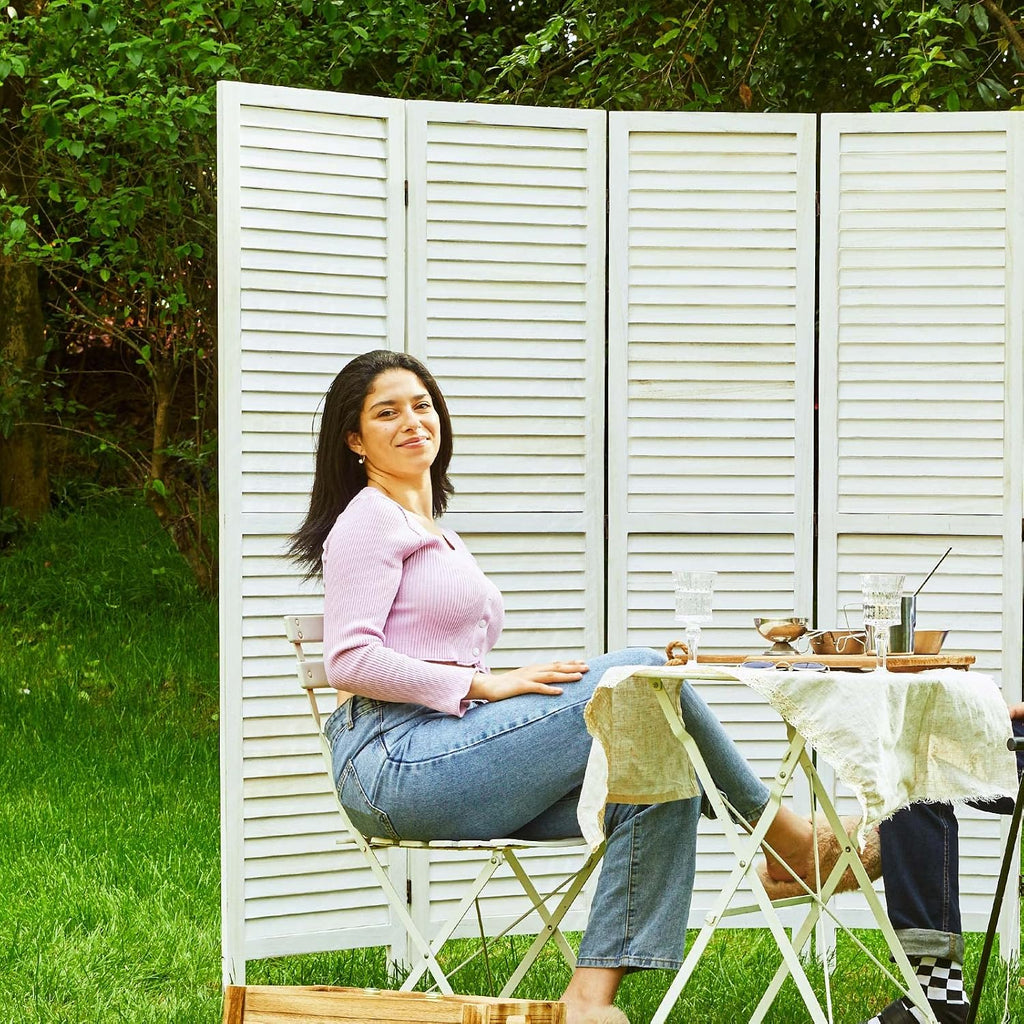 Room Dividers and Folding Privacy Screens, Wood Louvered Separators Divider Wall for Home Office Bedroom - 4 Panels, 67 * 60inch (White-Washed)