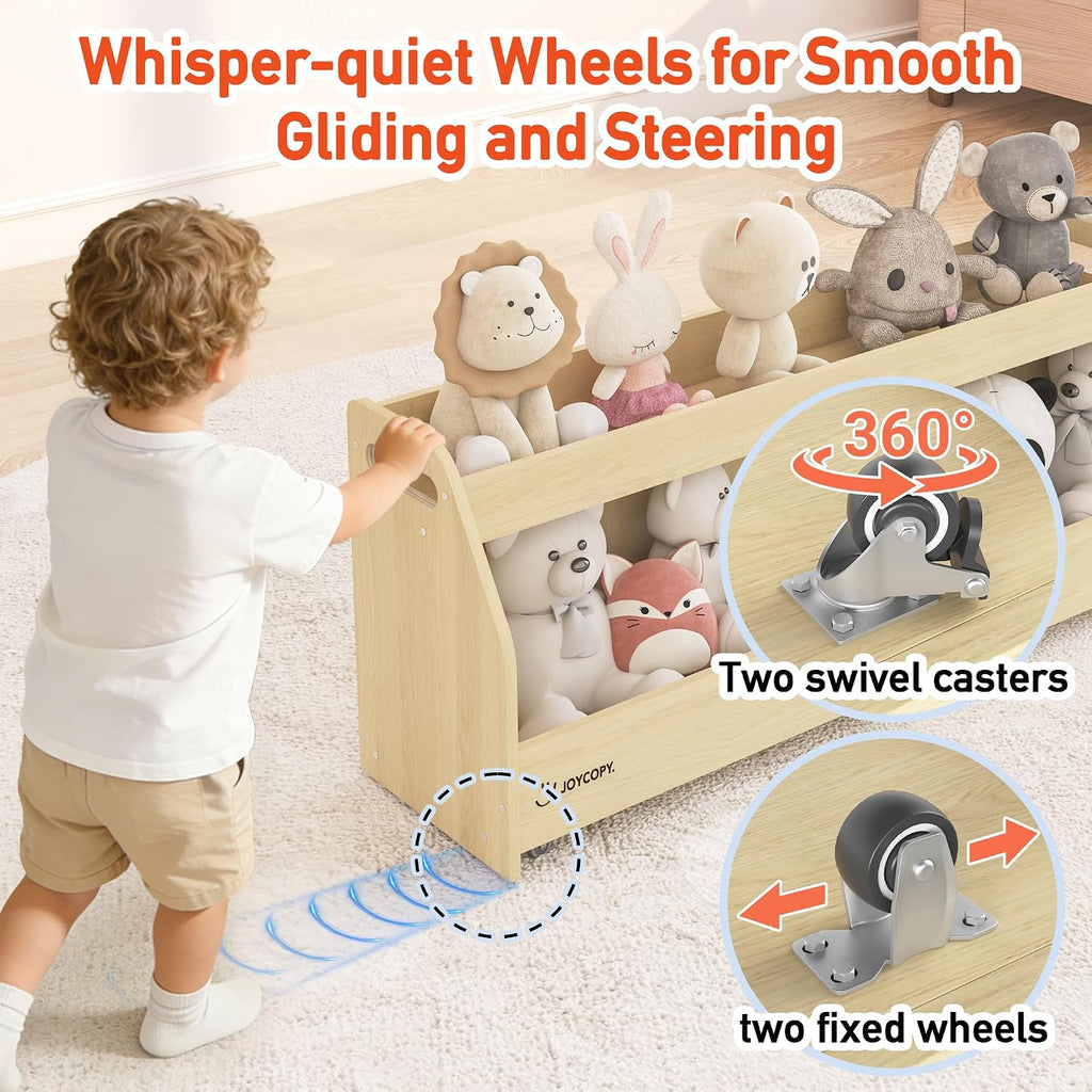 JOYCOPY- 2-in-1 Bookcase Set 5-Tier Kids Bookshelf and Toy Storage with Rolling Book cart, Hideable Storage for Nursery, Playroom, Classroom, Nature