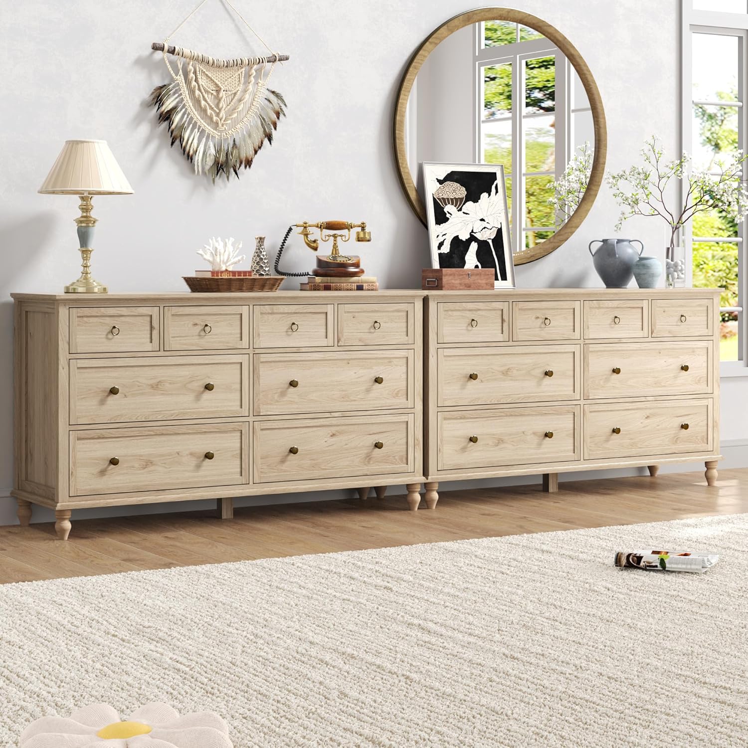 chartustriable 65inch Large Long Drawer Dresser w/Deep Drawers,Rustic Wood 8 Drawer Dresser with Large Capacity for Living Room,Wooden Chest of Drawers for Bedroom,Living Room,Entryway,Oak