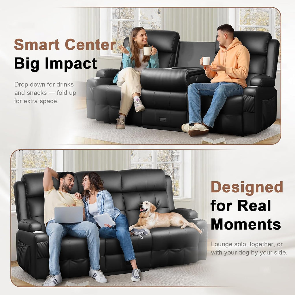 Recliner Sofa, Massage Flip Back Reclining Sofa 3 Seater Sets Heavy Weight Capacity, RV Loveseat Clearance, Recliner Couch with Storage, Cup Holders, Wall Hugger Couches for Living Room