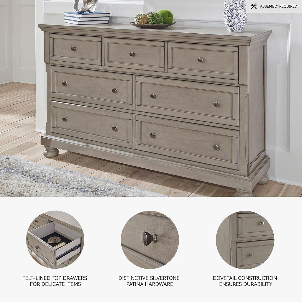 Signature Design by Ashley Lettner Modern Traditional 7 Drawer Dresser, Light Gray