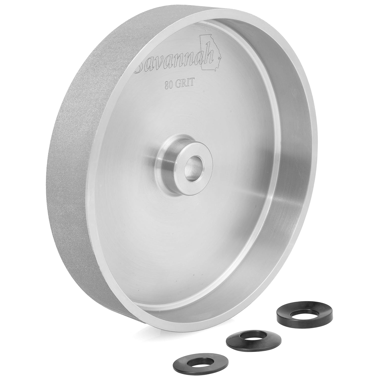 Peachtree Woodworking Supply Savannah 80 Grit 8 inch x 1½ inch Steel CBN Grinding Wheel with a 5/8 inch Bore and a 3 Piece Spherical Washer Set