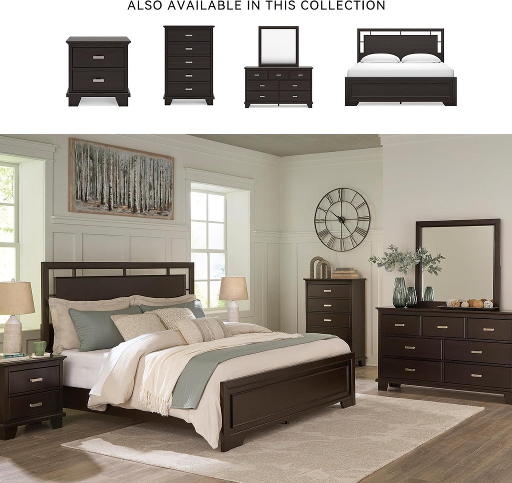 Signature Design by Ashley Covetown Contemporary 7-Drawer Dresser and Mirror with Safety Stop, Dark Brown