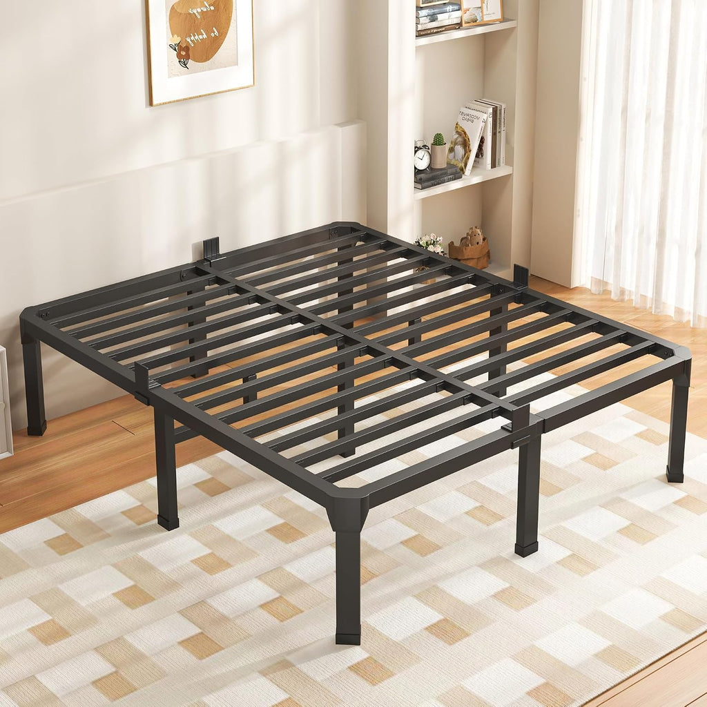 ROIL 18 Inch Full Size Bed Frame with Mattress Slide Stopper - Double Black Basic Anti Squeak Steel Slats Metal Platform, Heavy Duty Noise Free Easy Assembly Bedframes, No Box Spring Needed