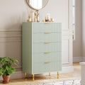 GarveeHome Green Dresser, Modern 5 Drawer Dresser for Bedroom with Gold Handle and Large Drawer, Wood Double Chest of Drawers and Storage Organizer for Living Room, Hallway, Entryway