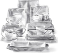 MALACASA Dinnerware Sets, 32 Pieces Porcelain Plates and Bowls Sets for 6, Marble Grey Dishes with Plates and Bowls, Cups and Saucers, Side Dish Plates, Square Dinner Set, Series Blance