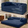 79'' Modular Convertible Sofa Bed, 5-in-1 Folding Corduroy Sleeper, Pull Out Floor Couch for Home Office Living Room with Mattress, No Assembly (Blue)